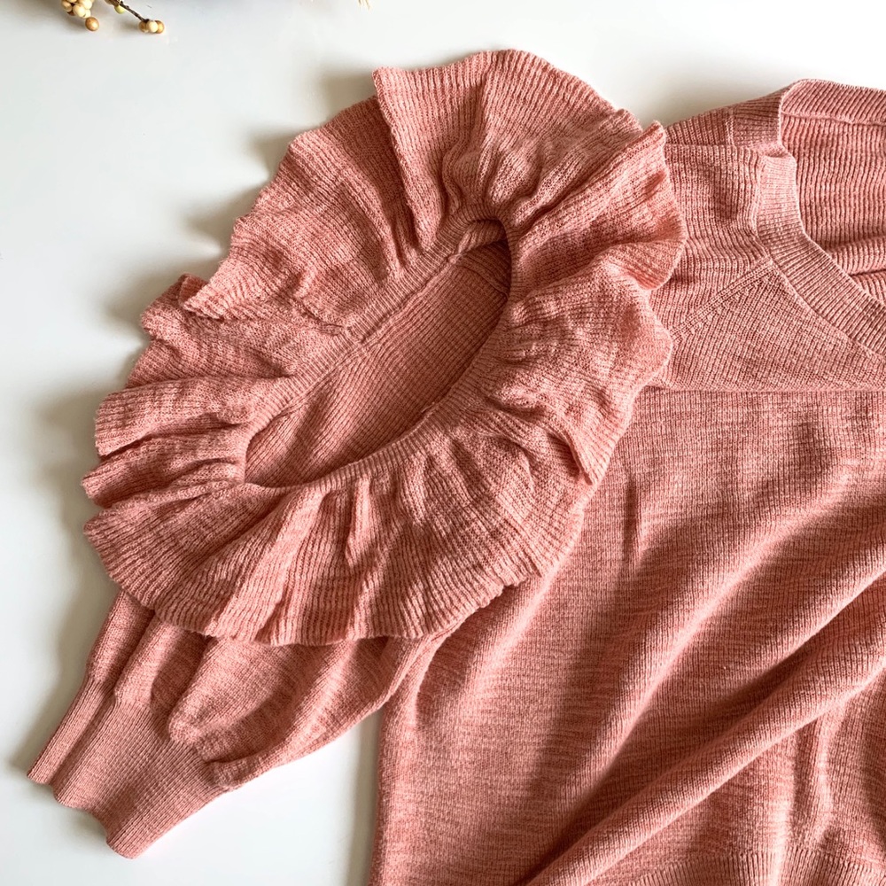 Express Cold Shoulder Ruffle Sleeve Knit Sweater - Picture 2 of 4